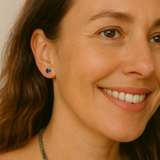 Blue Round SAPPHIRE Sterling Silver Stud Earrings 925 - 5 mm