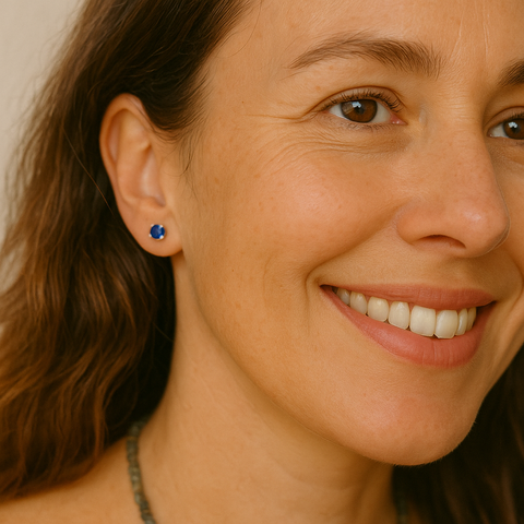 Blue Round SAPPHIRE Sterling Silver Stud Earrings 925 - 5 mm