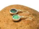 Green Blue Tibetan TURQUOISE Oval Sterling Silver Gemstone Drop Earrings  925
