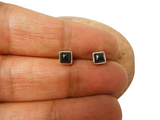 Small Square  Black Onyx Sterling Silver Stud Earrings 925 - 4 mm
