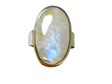 Chunky Fiery Oval Moonstone Sterling Silver 925 Gemstone Statement Ring