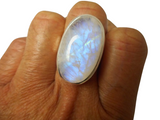Chunky Fiery Oval Moonstone Sterling Silver 925 Gemstone Statement Ring