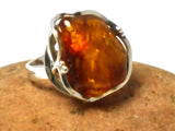 Large Adjustable Chunky AMBER Sterling Silver 925 Gemstone Ring