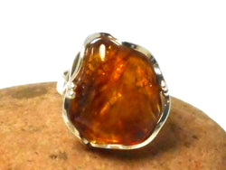 Large Adjustable Chunky AMBER Sterling Silver 925 Gemstone Ring