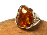 Large Adjustable Chunky AMBER Sterling Silver 925 Gemstone Ring