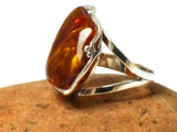 Large Adjustable Chunky AMBER Sterling Silver 925 Gemstone Ring