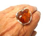 Large Adjustable Chunky AMBER Sterling Silver 925 Gemstone Ring