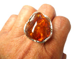 Large Adjustable Chunky AMBER Sterling Silver 925 Gemstone Ring