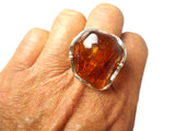 Large Adjustable Chunky AMBER Sterling Silver 925 Gemstone Ring
