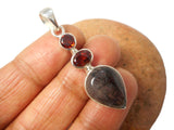 Garnet with Rutile Quartz Sterling Silver 925 Gemstone Pendant
