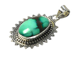 Green Oval Tibetan TURQUOISE Sterling Silver 925 Gemstone Pendant