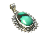 Green Oval Tibetan TURQUOISE Sterling Silver 925 Gemstone Pendant