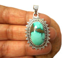 Green Oval Tibetan TURQUOISE Sterling Silver 925 Gemstone Pendant