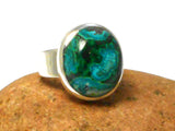 Blue Green Oval Shaped Chrysocolla Malachite Sterling Silver 925 Gemstone Ring