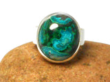 Blue Green Oval Shaped Chrysocolla Malachite Sterling Silver 925 Gemstone Ring