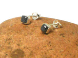 Small Square Hematite Sterling Silver Gemstone Stud Earrings 925 - 4 mm