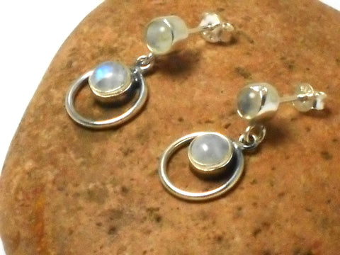 Fiery MOONSTONE Sterling Silver Gemstone Stud Earrings 925