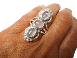 Pink ROSE QUARTZ Sterling Silver 925 Gemstone Ring