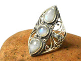 Fiery Moonstone Sterling Silver 925 Gemstone Statement Ring