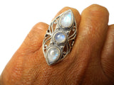 Fiery Moonstone Sterling Silver 925 Gemstone Statement Ring
