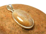 Oval Fossilized Coral Sterling Silver 925 Gemstone Pendant