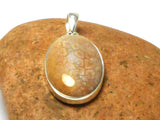 Oval Fossilized Coral Sterling Silver 925 Gemstone Pendant