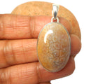 Oval Fossilized Coral Sterling Silver 925 Gemstone Pendant
