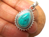 Blue Tibetan TURQUOISE Sterling Silver 925 Gemstone Pendant