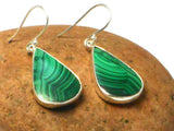 Large Green MALACHITE Sterling Silver 925 Gemstone Drop Dangle Earrings