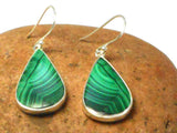 Large Green MALACHITE Sterling Silver 925 Gemstone Drop Dangle Earrings
