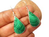 Large Green MALACHITE Sterling Silver 925 Gemstone Drop Dangle Earrings