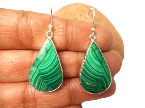 Large Green MALACHITE Sterling Silver 925 Gemstone Drop Dangle Earrings