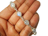 Rainbow Moonstone Gemstone Sterling Silver 925 Bracelet: 16 - 19 cm