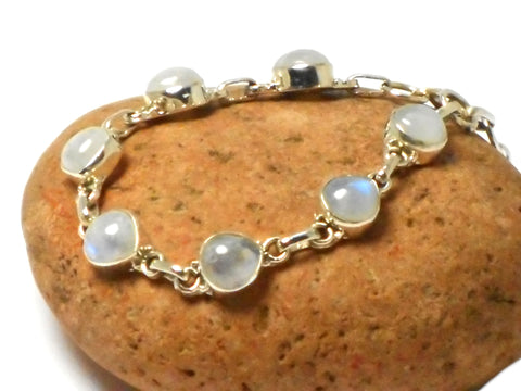 Rainbow Moonstone Gemstone Sterling Silver 925 Bracelet: 16 - 19 cm