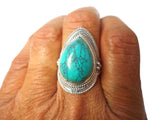 Chunky Blue Oval Tibetan TURQUOISE Sterling Silver 925 Oval Gemstone Ring