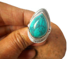 Chunky Blue Oval Tibetan TURQUOISE Sterling Silver 925 Oval Gemstone Ring