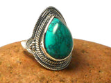 Chunky Blue Oval Tibetan TURQUOISE Sterling Silver 925 Oval Gemstone Ring