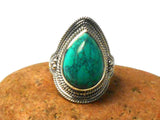 Chunky Blue Oval Tibetan TURQUOISE Sterling Silver 925 Oval Gemstone Ring