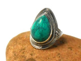 Chunky Blue Oval Tibetan TURQUOISE Sterling Silver 925 Oval Gemstone Ring
