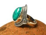 Chunky Blue Oval Tibetan TURQUOISE Sterling Silver 925 Oval Gemstone Ring