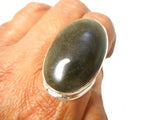 Golden Sheen Obsidian Sterling Silver 925 Gemstone Statement Ring