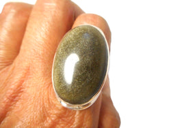Golden Sheen Obsidian Sterling Silver 925 Gemstone Statement Ring