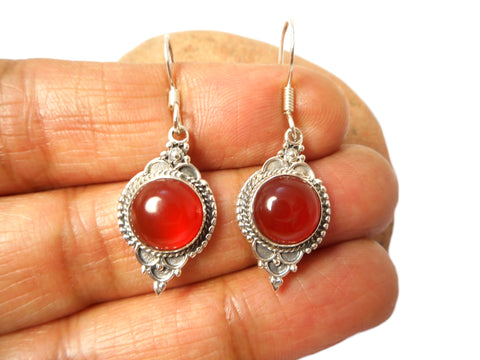 Carnelian Dangle Earrings – Sterling Silver Vintage Boho Style • Orange Gemstone Jewelry • Sacral Chakra Gift for Her