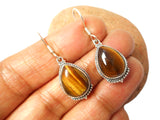 Tigers Eye Dangle Earrings – Sterling Silver Vintage Boho Style • Gemstone Jewelry • Chakra Gift