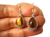 Tigers Eye Dangle Earrings – Sterling Silver Vintage Boho Style • Gemstone Jewelry • Chakra Gift