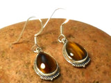 Tigers Eye Dangle Earrings – Sterling Silver Vintage Boho Style • Gemstone Jewelry • Chakra Gift