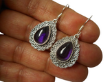 Purple AMETHYST Sterling Silver Gemstone Dangle Boho Earrings 925
