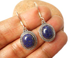 Blue LAPIS LAZULI Sterling Silver Gemstone Dangle Boho Vintage Earrings 925