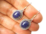Blue LAPIS LAZULI Sterling Silver Gemstone Dangle Boho Vintage Earrings 925