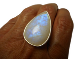 Large Fiery Moonstone Ring – Adjustable Sterling Silver Boho Statement Jewelry • Natural Gemstone Handcrafted by Artisans